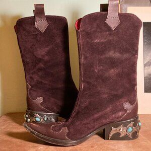 Giuseppe Zanotti Designer Boots - turquoise studded Western style suede US 8B